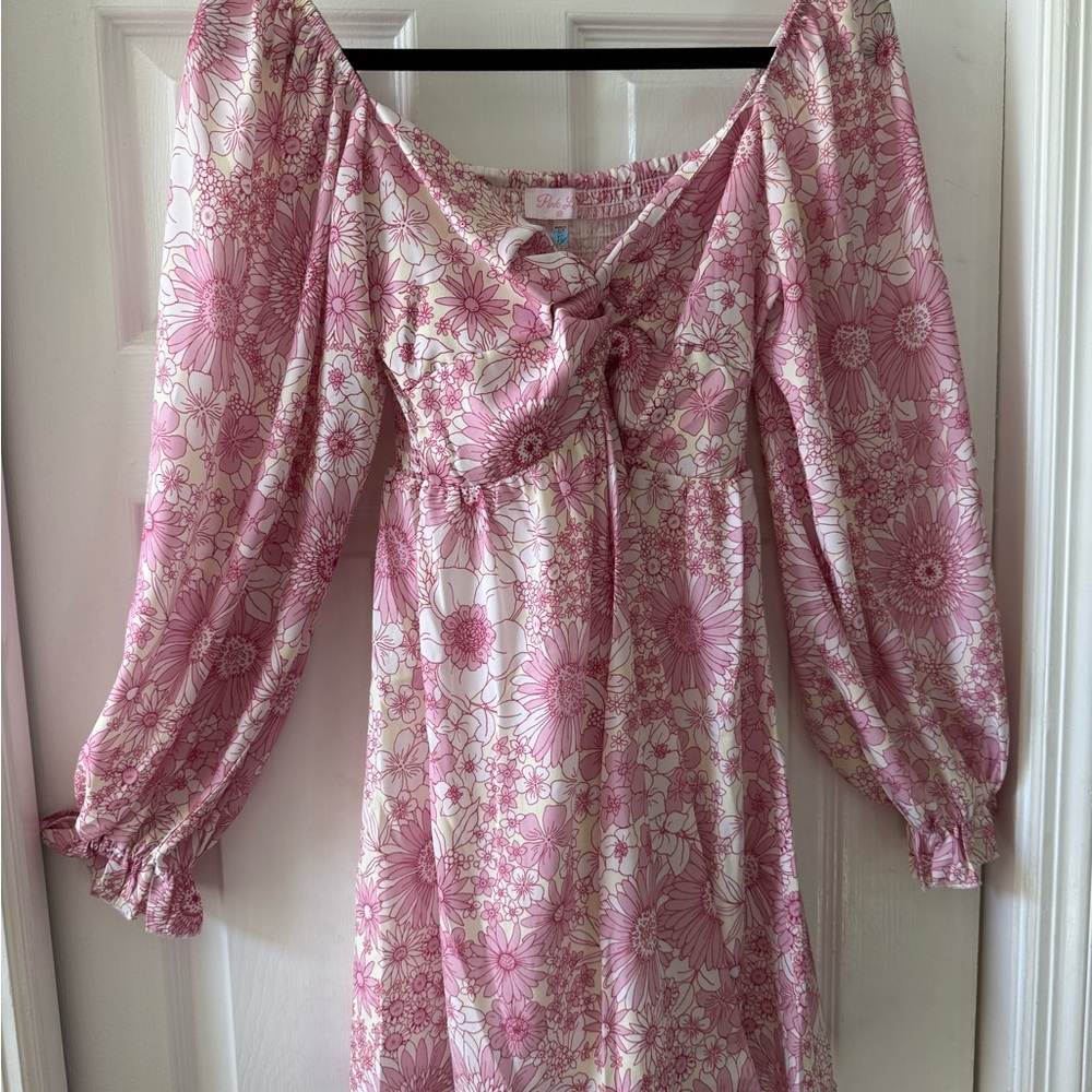 Pink Lily Floral Pink and White Dress